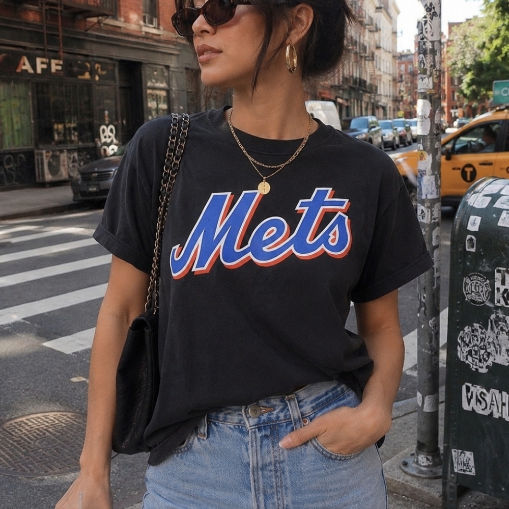 Vintage New York Mets Graphic T-Shirt Black MLB Baseball Tee Size Medium